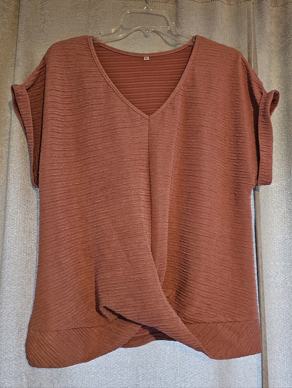 Amazon Rust Textured Twist-Front V-Neck Blouse